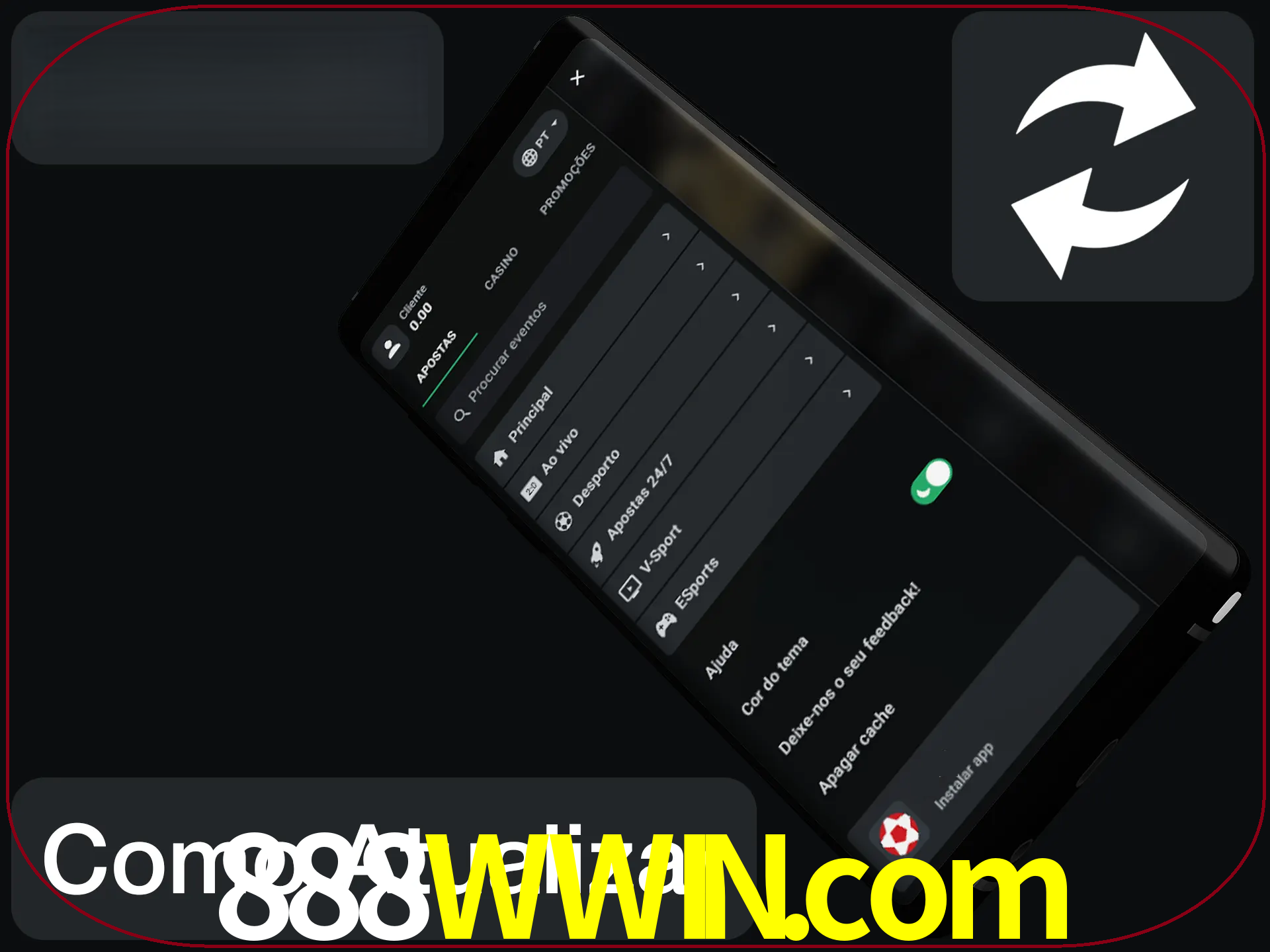 O aplicativo é atualizado automaticamente quando você faz o login.