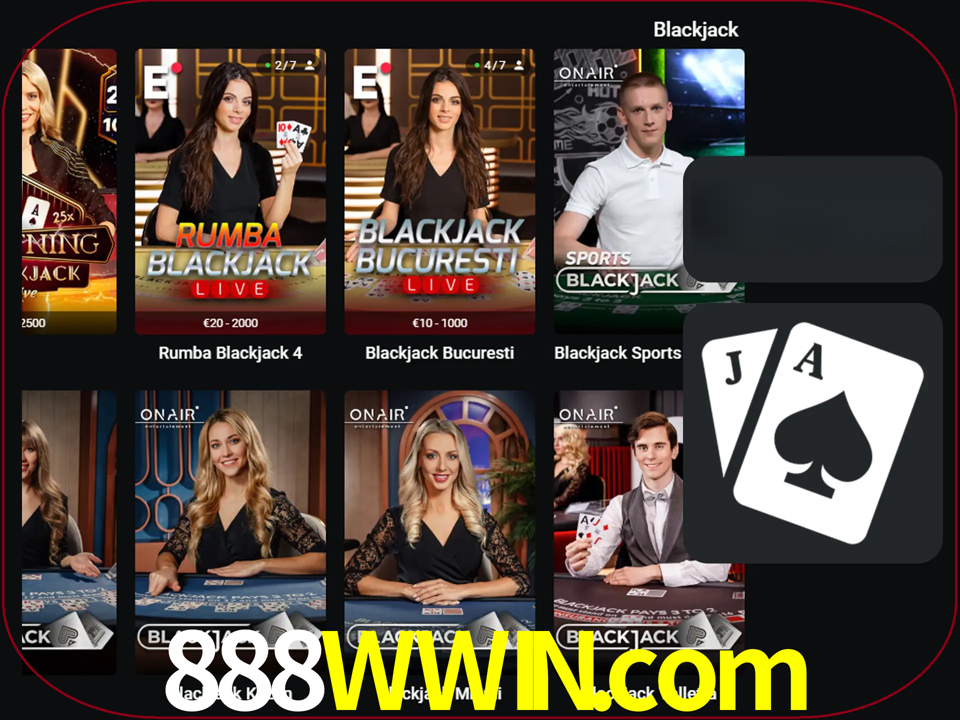 Escolha uma mesa completa de jogadores de blackjack.